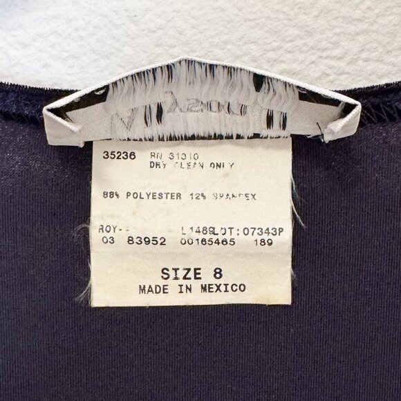 Vintage 90s Long Sleeve Dark Blue Crushed Velvet Empire Waist Dress Size 8 - Picture 9 of 14